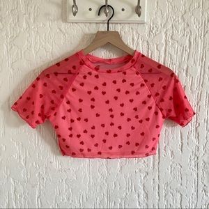 Zaful Pink Heart Print Short Sleeve Crop Top Size Small